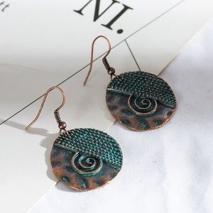 Retro Circle Geometric Concave Alloy Drop Earrings, Copper Colored